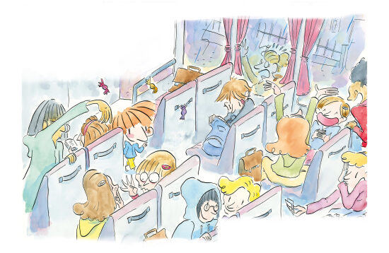 Scène animée dans un train