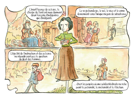 Femme lisant une nouvelle au milieu d'une ville