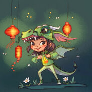 Dragon et enfant dans un parc