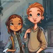 Enfants admirant un paysage urbain