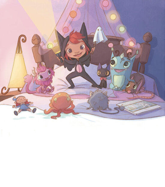 Scène de jeu de monstre dans une chambre