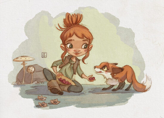 une femme, un chien, des fleurs