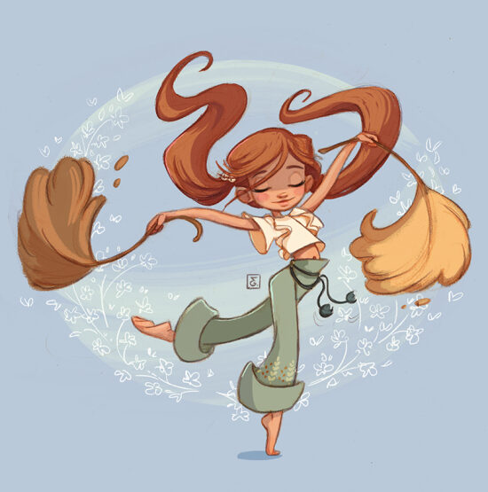 Fille avec cheveux en volée