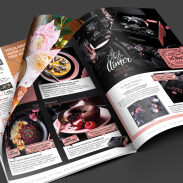 Menu gastronomique en noir et rose