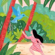 Femme dans la jungle avec un oiseau