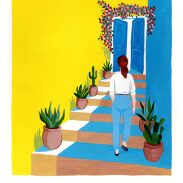 Escalier aux plantes dans un patio