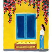 Fenêtre bleue, lianes et citrons