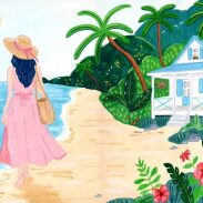 Plage tropicale avec cabane blanche