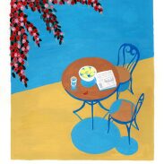 Terrasse ensoleillée avec table ronde