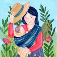 Mère avec bébé dans les fleurs
