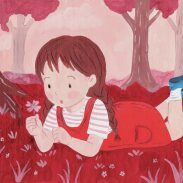 Fille dans un paysage rouge