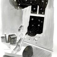 Enfant explorant le cosmos nocturne