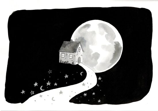 Maison sous la pleine lune
