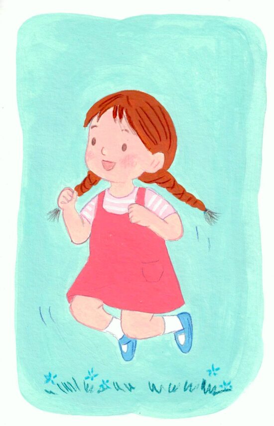 Fille sautant dans un champ