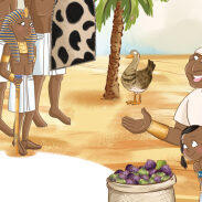 Ancien Égypte, marché, pharaon, animaux, fruit, palmier