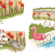 chien et lapin au jardin