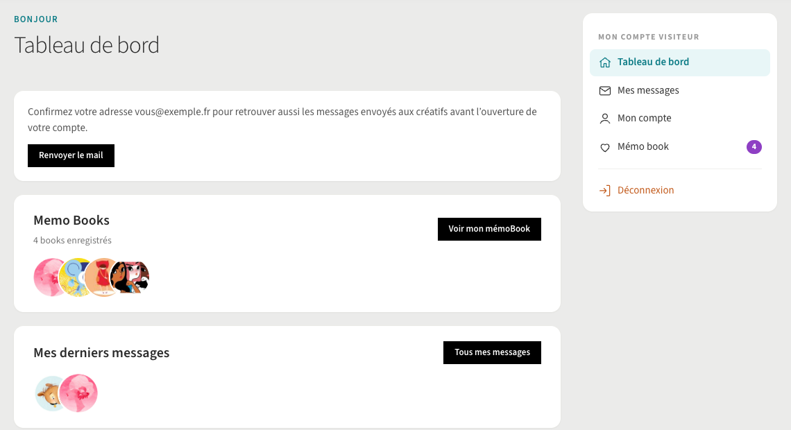 Tableau de bord du compte visiteur Ultra-book