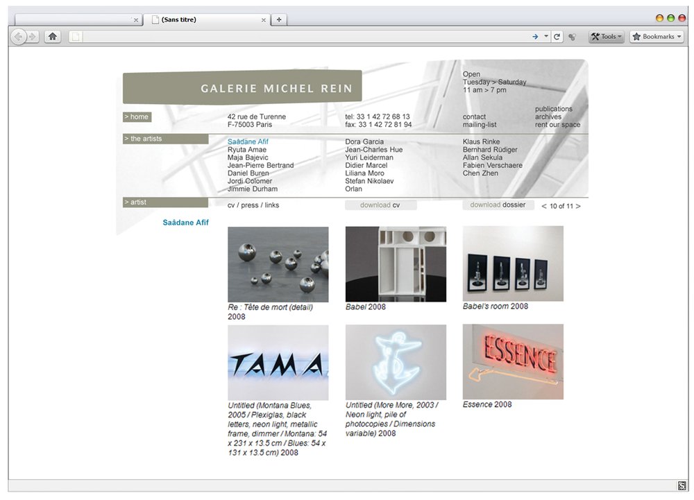 Galerie michel Rein _ design du site web
