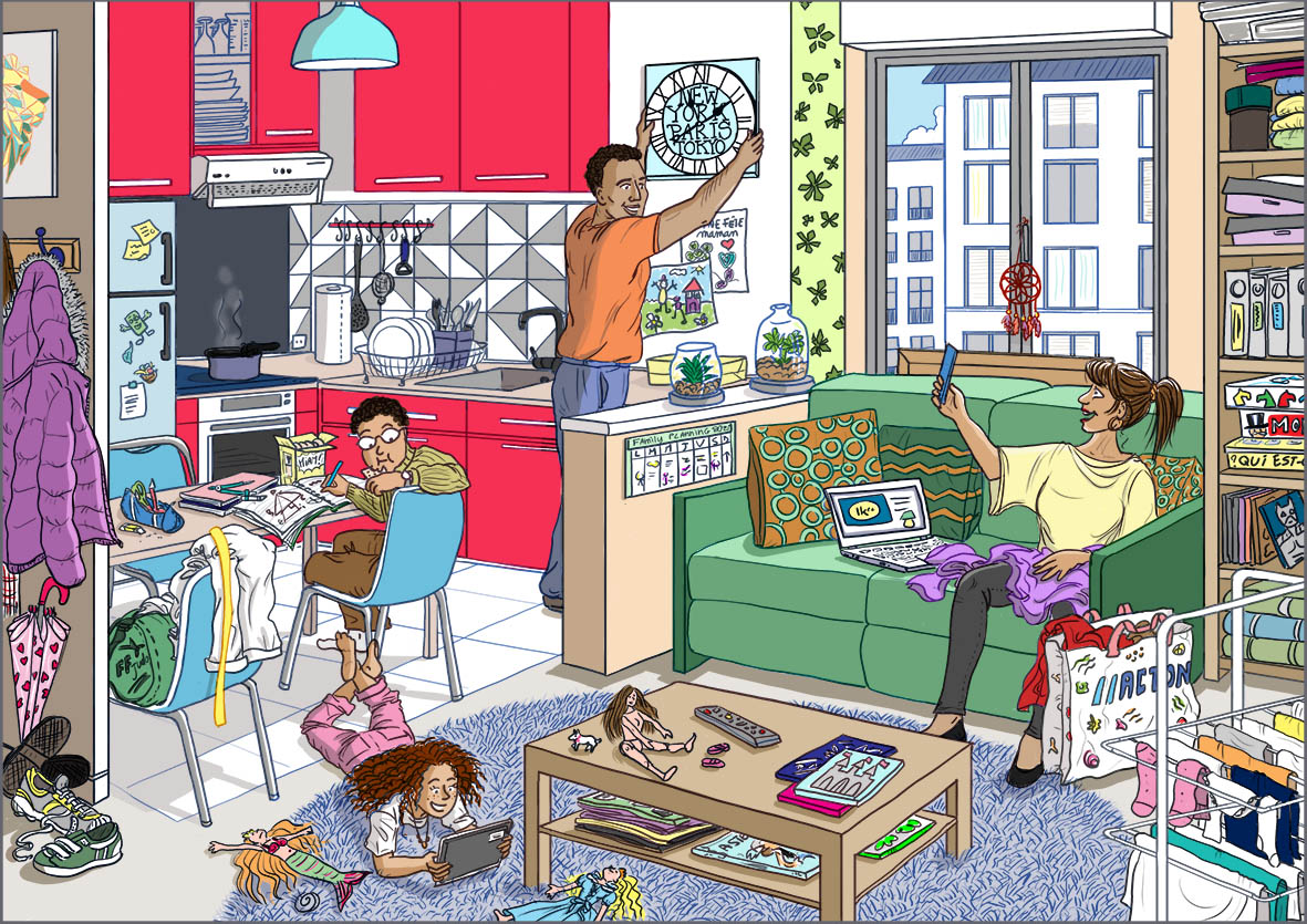 Scène de vie - Une famille dans son appartement