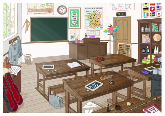 Manuel scolaire - décor salle de classe 1920