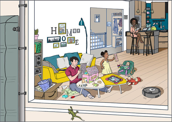 Scène de vie - Une famille dans sa maison