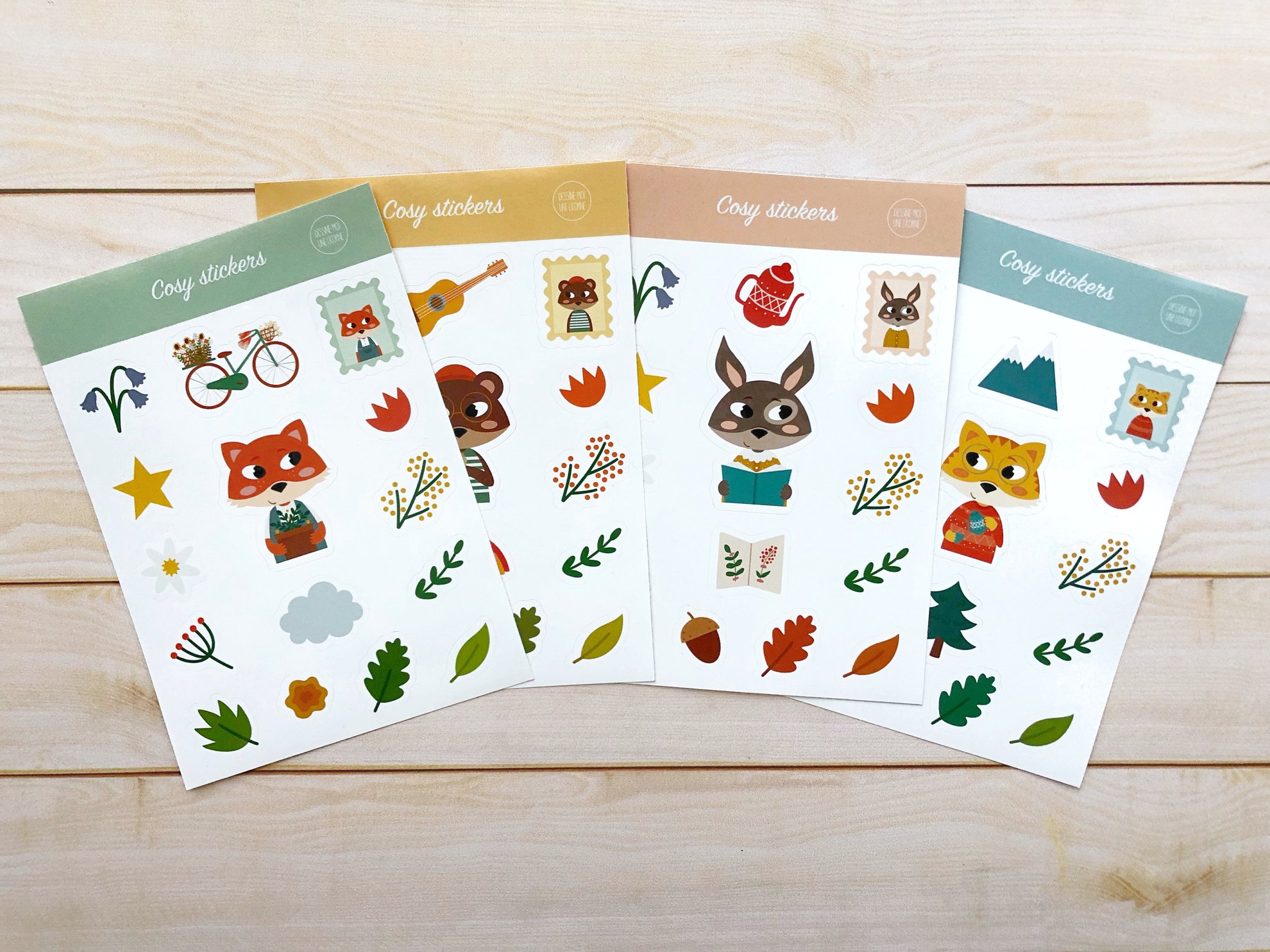 Dessinemoiunelicorne - Stickers animaux cosy (renard, ours, lapin, tigre) / Cosy animals stickers (fox, bear, rabbit, tiger)