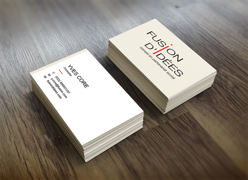 Fusion d'idées : Proposition de logotype et carte de visite pour une entreprise de conseil en partenariat social.