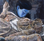 Le baiser de la mort, technique mixte sur toile, 70 x 75 cm, 2019, collection privée