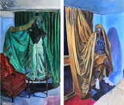 Guillaume dans sa chambre d'hôtel, 2 x (130 x 70 cm), technique mixte sur toile, 2020