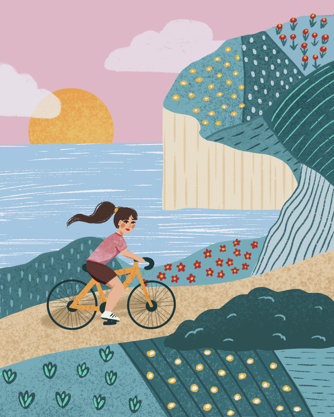 Illustration balade à vélo en Normandie