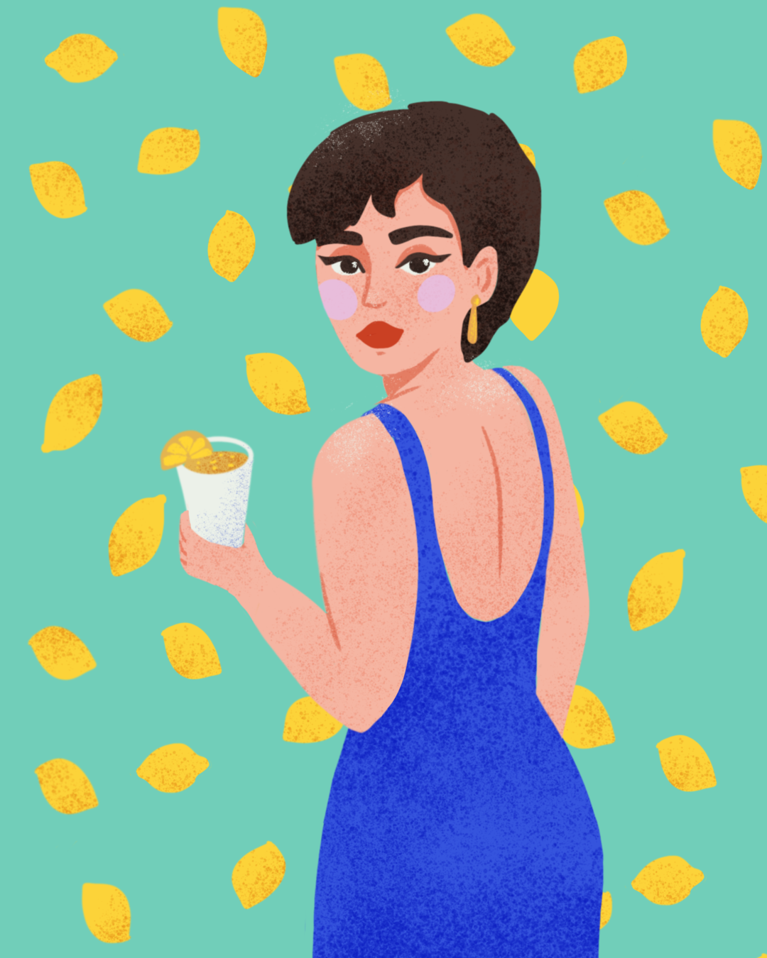Illustration jeune femme et citrons