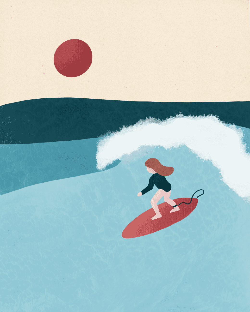 Cartes illustrées sport : surfeuse
