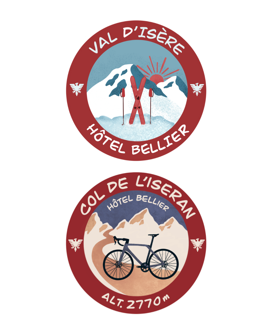 Sticker illustré ski et vélo - projet client