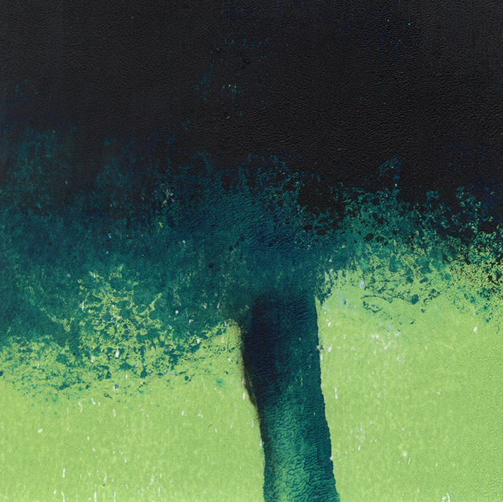 Arbre vert sur fond vert (2022) monotype - 13x13 cm