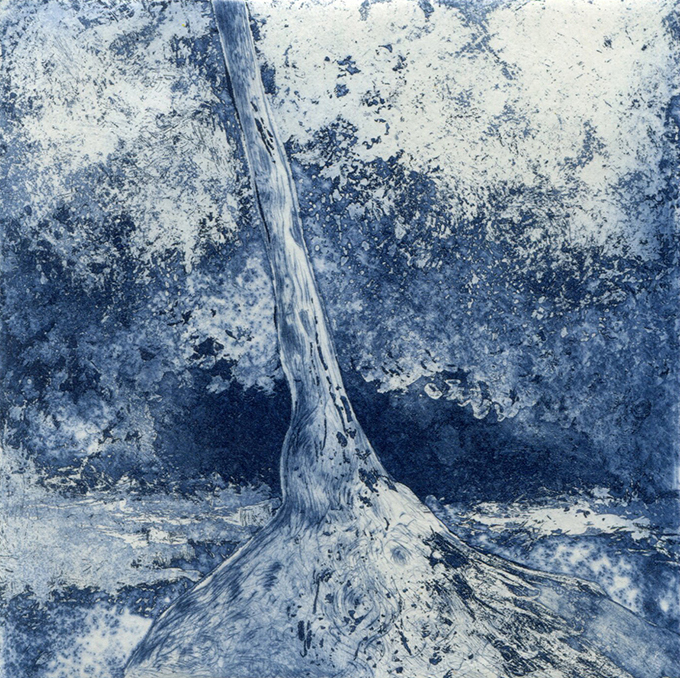 L'isolé bleu (2023) pointe sèche et aquatinte - 12x12 cm