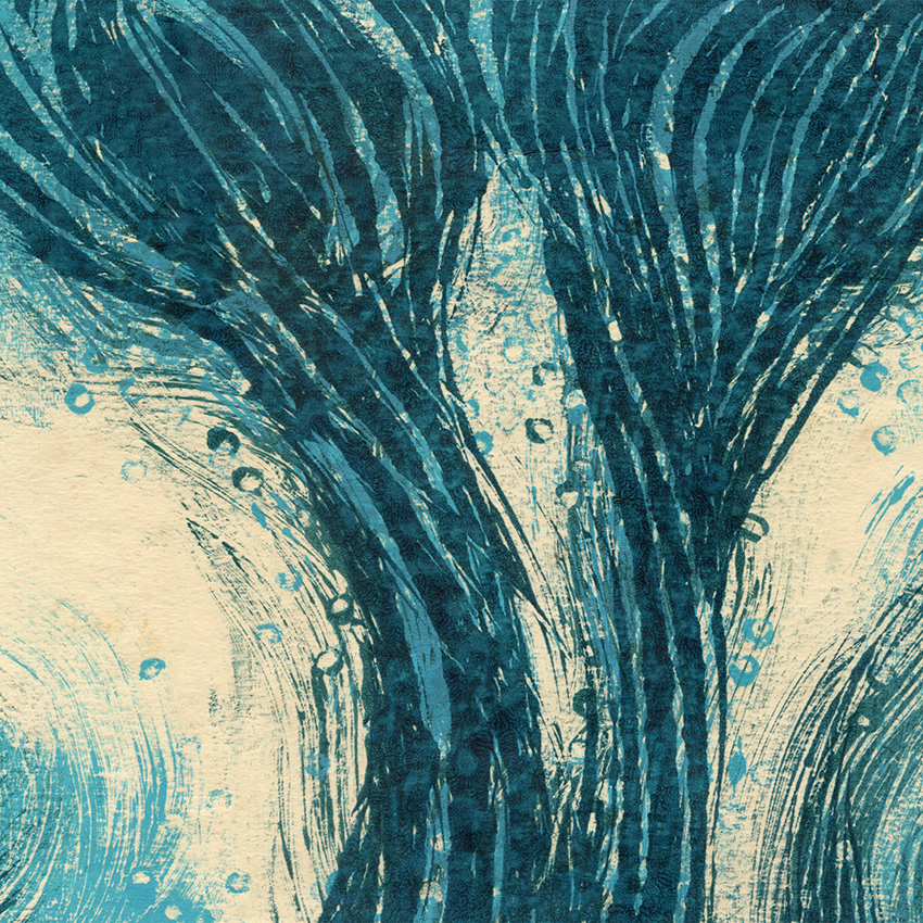 Le chant de l'eau - tons bleus (2023) - 21x21 cm - monotype