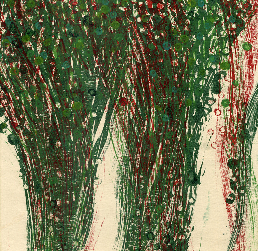 Le chant de l'eau - vert et rouge (2023) - 21x21 cm - monotype