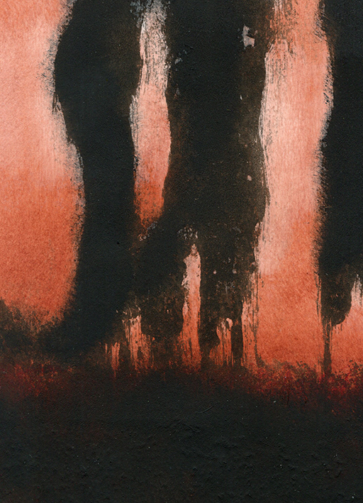 Les peuliers - fond rouge (2022) monotype - 13x18 cm
