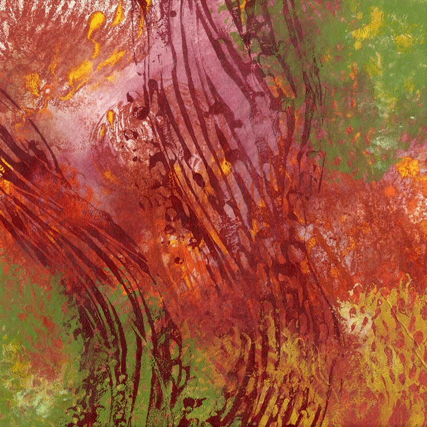 Nébuleuses - rouge, vert et rose (2023) - 19x19 cm - monotype