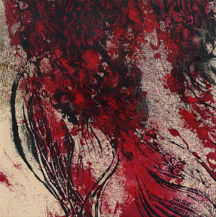 Nébuleuses - rouge et noir (2023) - 21x21 cm - monotype