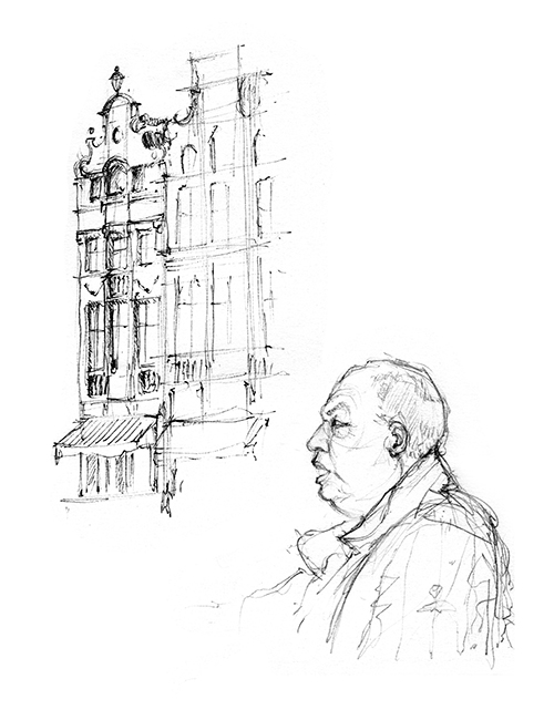 Croquis réalisé lors d'une visite guidée de la Grand-Place, Bruxelles