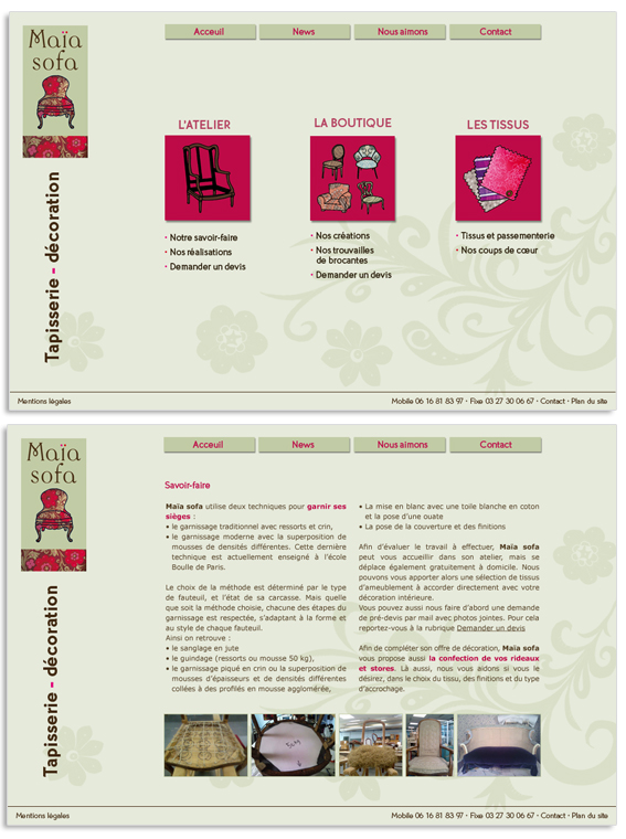 Maïa Sofa - artisan tapissier / Site web