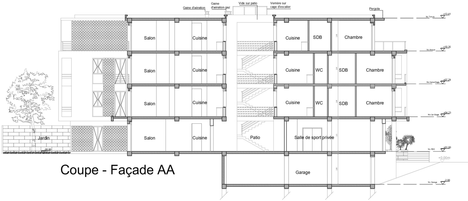 SECTION WITH INTERIOR COURTYARD (PATIO) AND SKYLIGHT