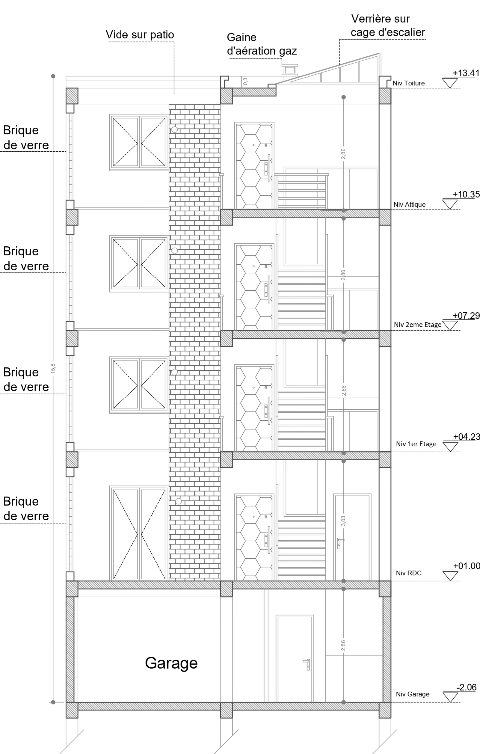 SECTION WITH INTERIOR COURTYARD AND SKYLIGHT
