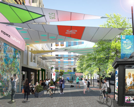 USING A RECYCLED SAILS AS A TENSILE STRUCTURE COVERING THE CENTRAL PLOT OF THE NEIGHBORHOOD AND DIFFERENT OLD NARROW STREET ARROUND THE CARREE ST LOUIS