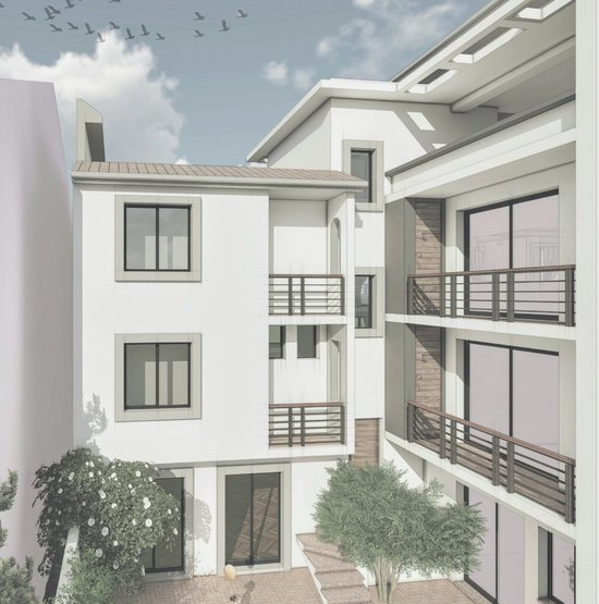 VIEW OF THE REAR ELEVATION WITH BACK COURT