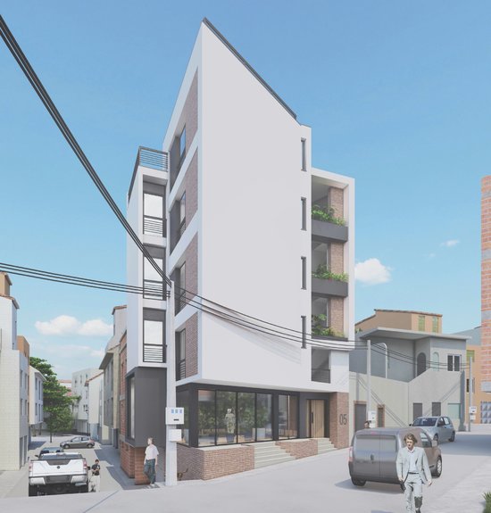 VIEW OF THE MULTIPLEX BUILDING - FRONT AND SIDE ELEVATIONS