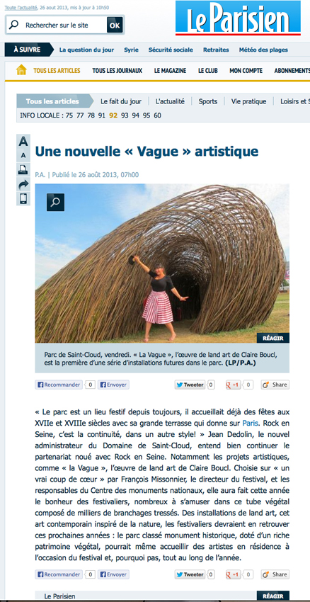 article dans Le Parisien, 26 août 2013. Première page de l'édition 92 /// An article in Le Parisien of August 26 2013. First page of the 92 issue.
