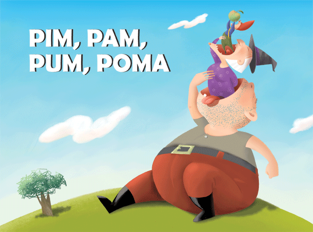 PIM, PAM, PUM, APPLE. Story for an educational book. Publisher: Eumo Editorial.