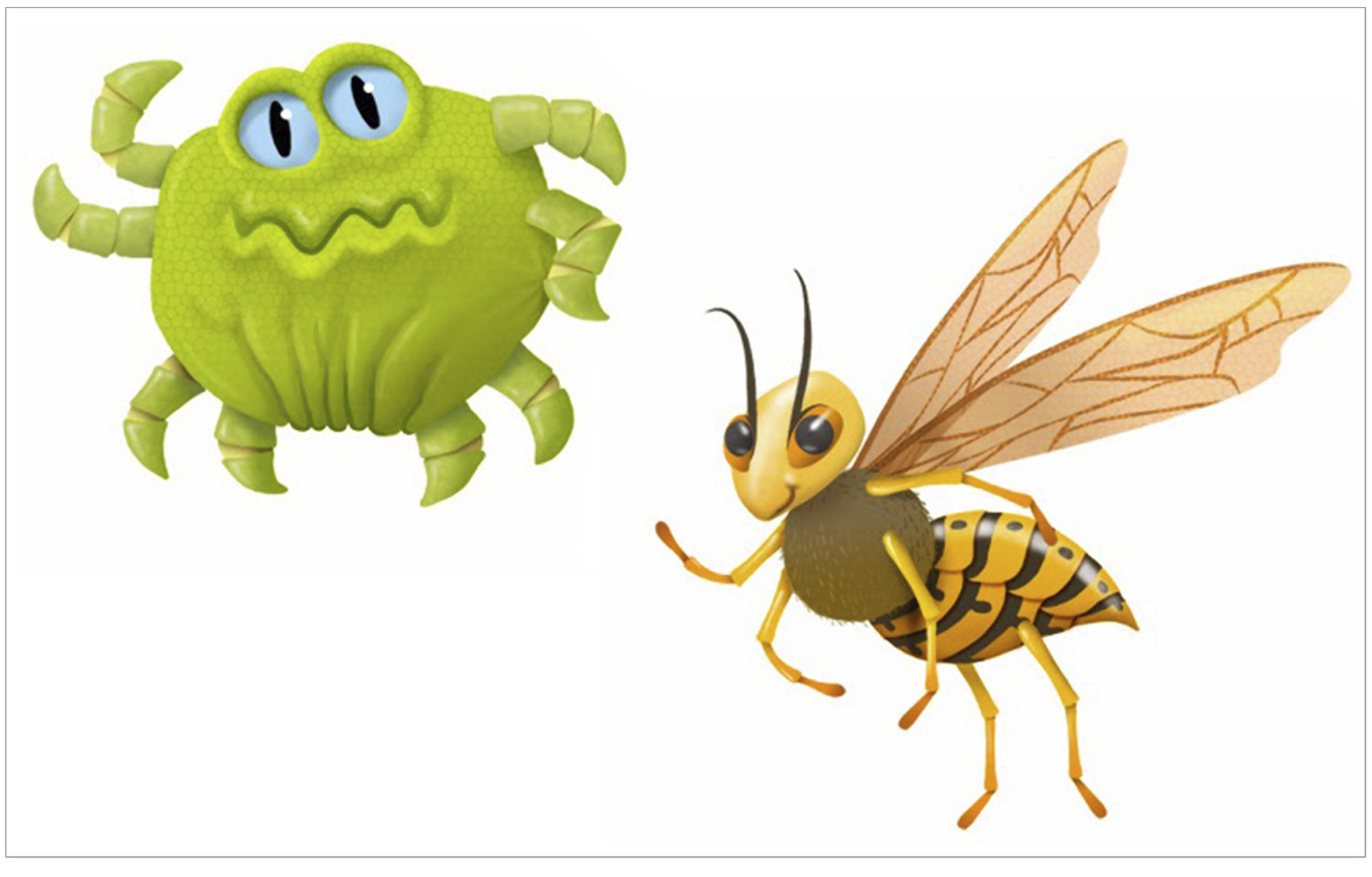 MITE AND BEE. Images from a children's game for a pharmaceutical laboratory specialized in allergies. Agency: CDM Group. Client: LETIPharma.